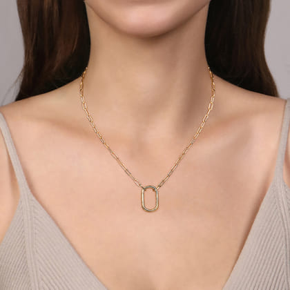 14K Yellow Gold Chain Necklace with Rectangle Drop
