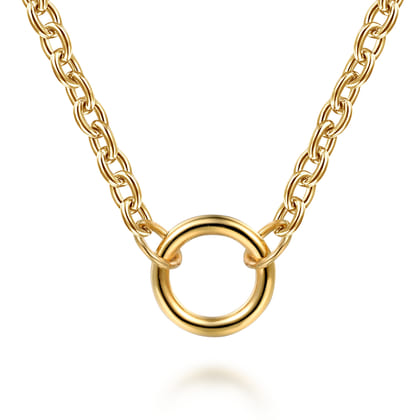 14K Yellow Gold Chain Necklace with Single Circle Station