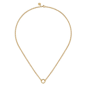 14K Yellow Gold Chain Necklace with Single Circle Station