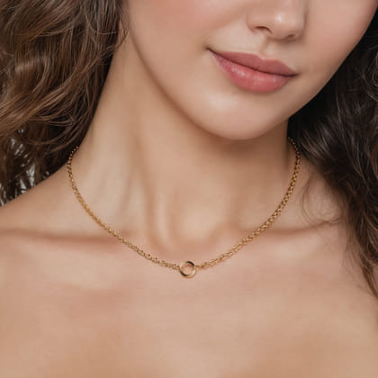 14K Yellow Gold Chain Necklace with Single Circle Station