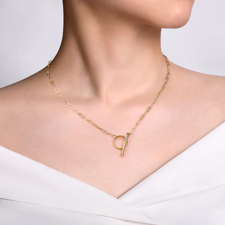 14K Yellow Gold Chain Necklace with Toggle - Shot 3