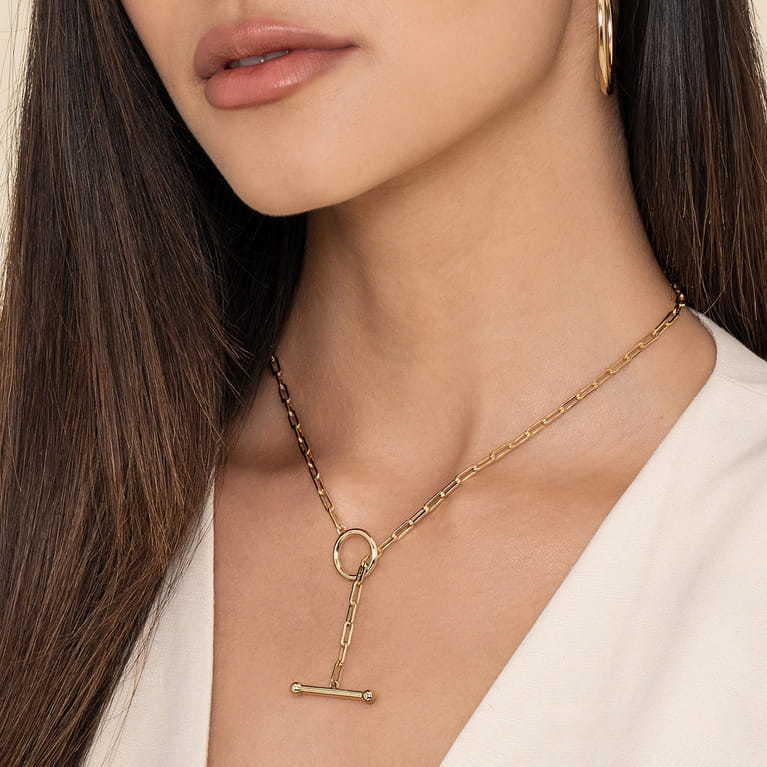 14K Yellow Gold Chain Necklace with Toggle - Shot 4