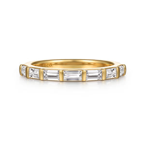 14K Yellow Gold Channel Baguette 7 Stone Diamond Anniversary Band