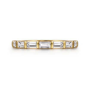 14K Yellow Gold Channel Baguette 7 Stone Diamond Anniversary Band