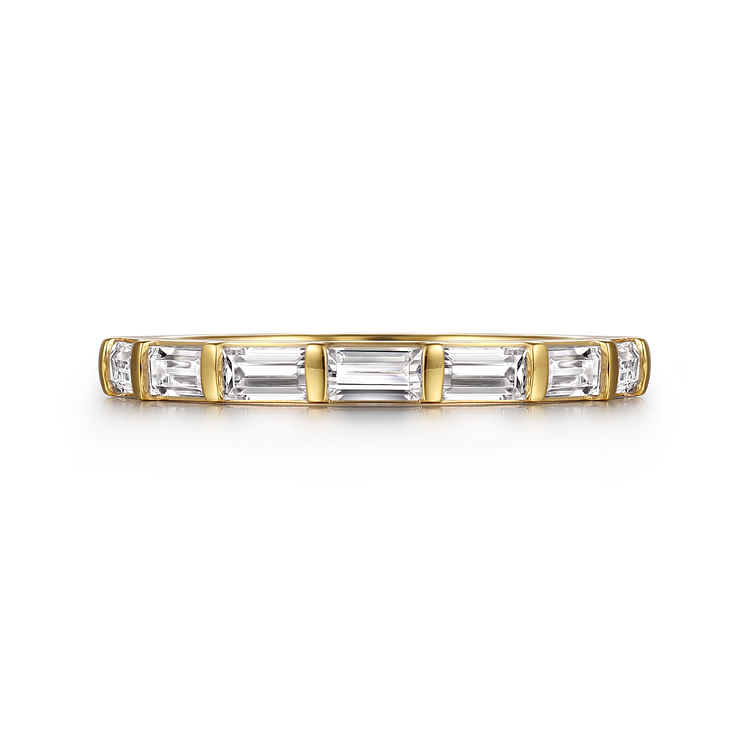 14K Yellow Gold Channel Baguette 7 Stone Diamond Anniversary Band