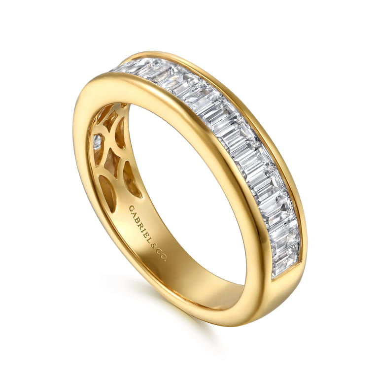 Straight Wedding Ring in 14k Yellow Gold with Baguette Natural Diamond at Gabriel & Co. - Shot 3