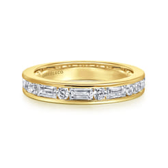 14K Yellow Gold Channel Baguette and Round Diamond Anniversary Band