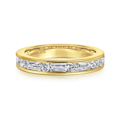 14K Yellow Gold Channel Baguette and Round Diamond Anniversary Band