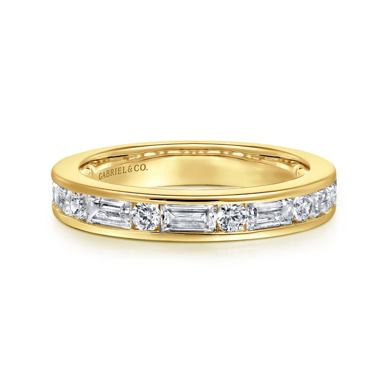 Straight Wedding Ring in 14k Yellow Gold with Baguette Natural Diamond at Gabriel & Co. - Shot 1