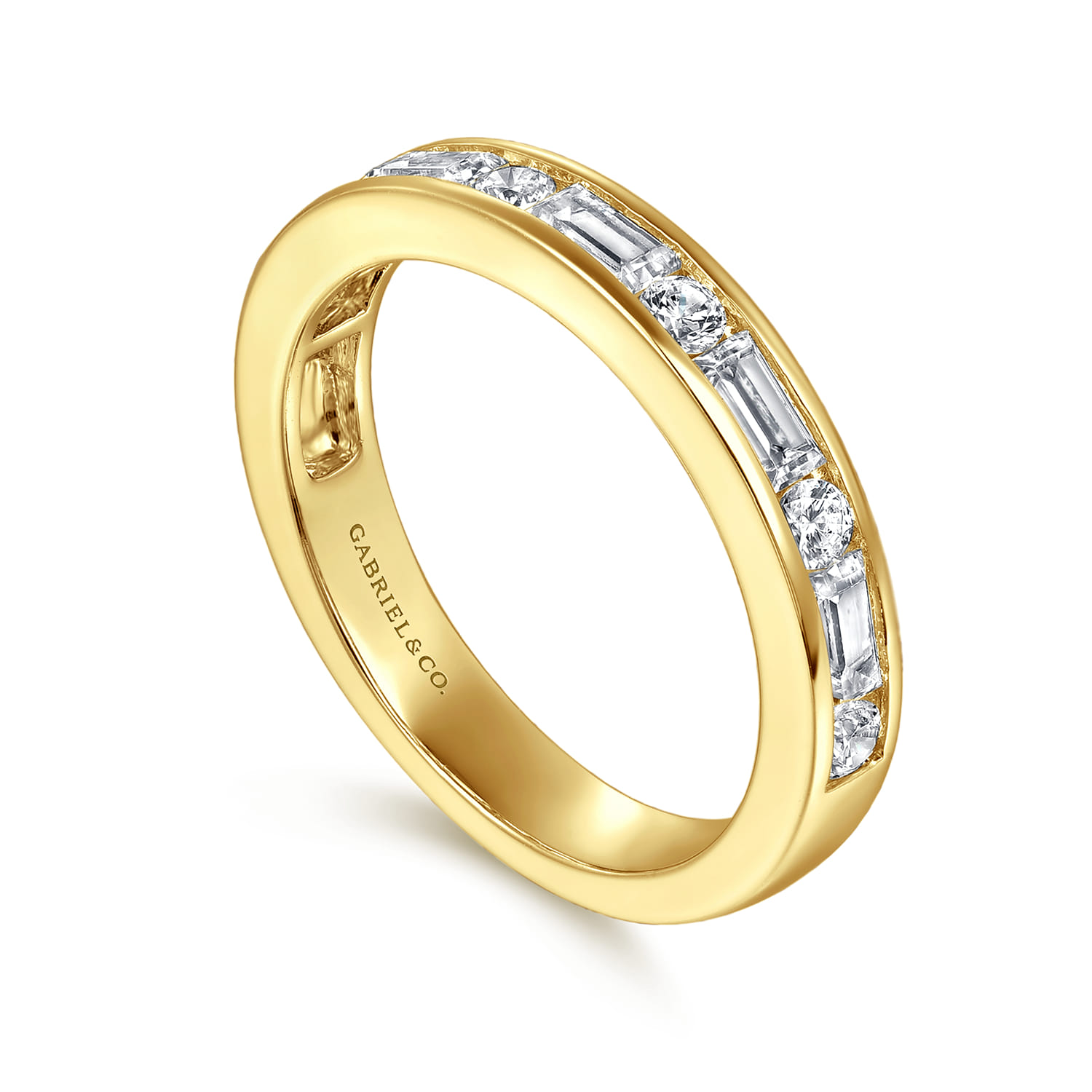Straight Wedding Ring in 14k Yellow Gold with Baguette Natural Diamond at Gabriel & Co. - Shot 3