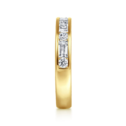 14K Yellow Gold Channel Baguette and Round Diamond Anniversary Band