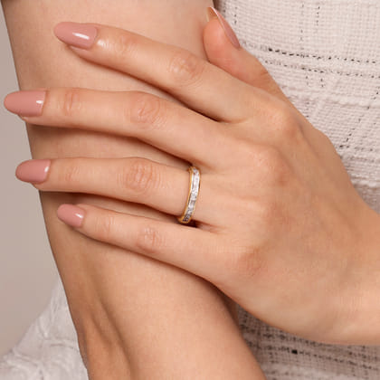 14K Yellow Gold Channel Baguette and Round Diamond Anniversary Band