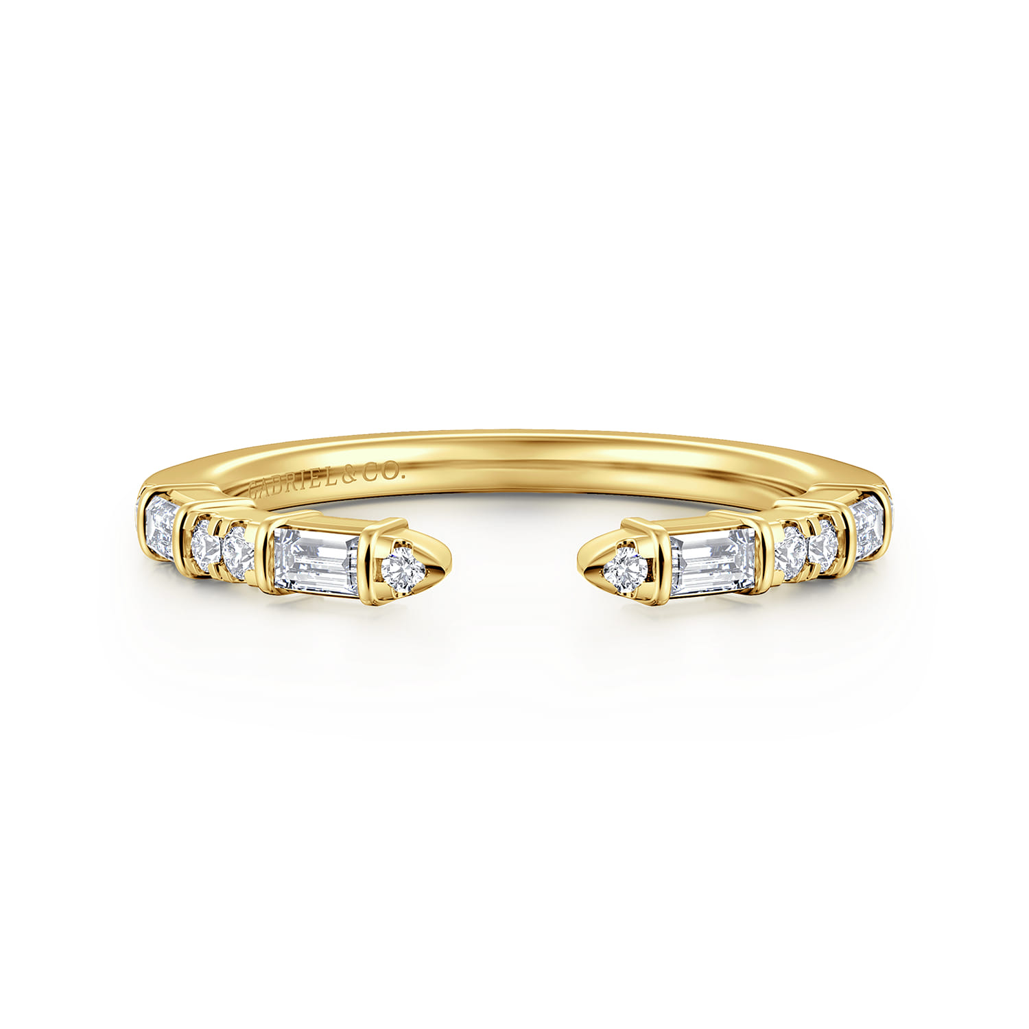 14K Yellow Gold Channel set baguette and U Setting Round Diamond Open Anniversary Band