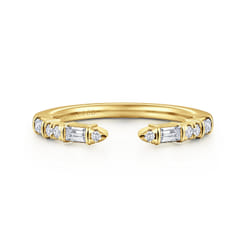 14K Yellow Gold Channel set baguette and U Setting Round Diamond Open Anniversary Band