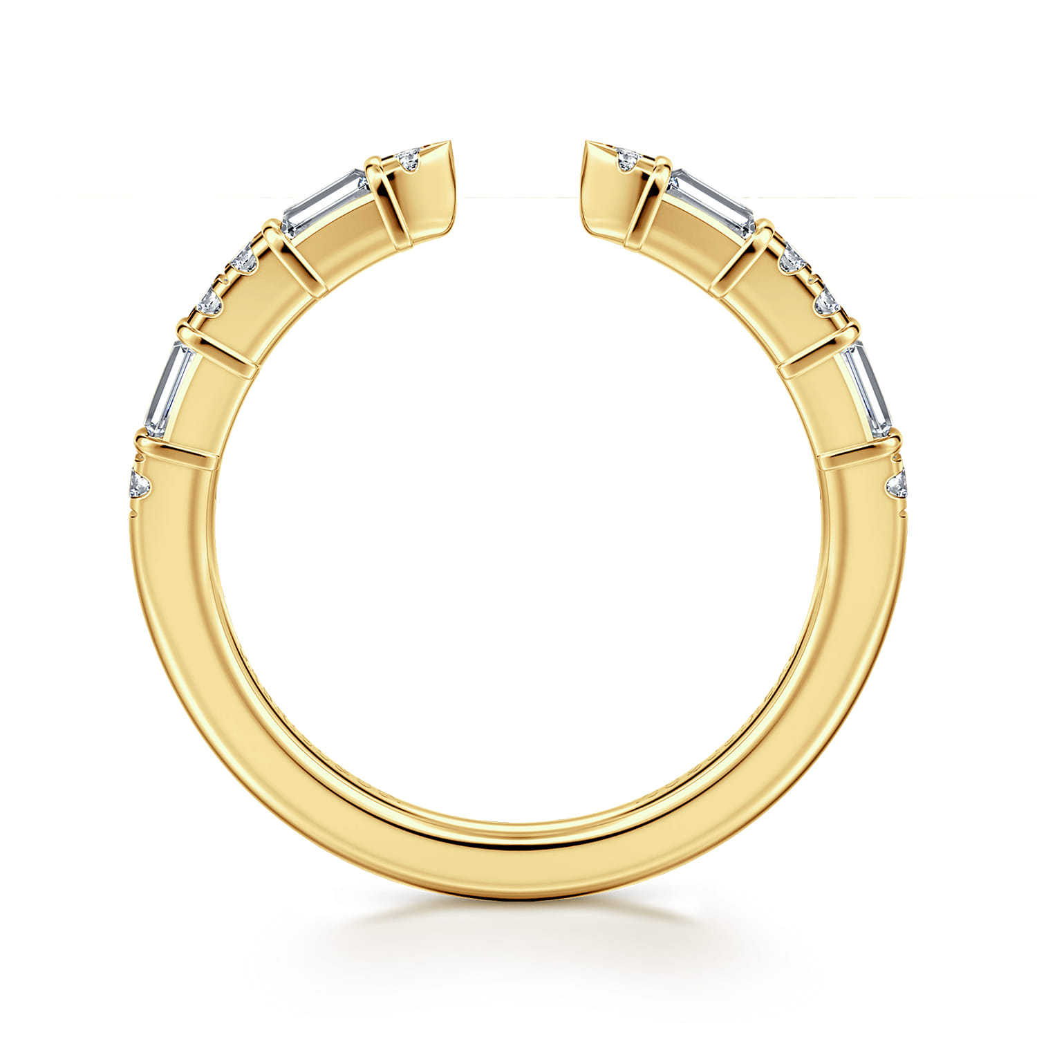 14K Yellow Gold Channel set baguette and U Setting Round Diamond Open Anniversary Band