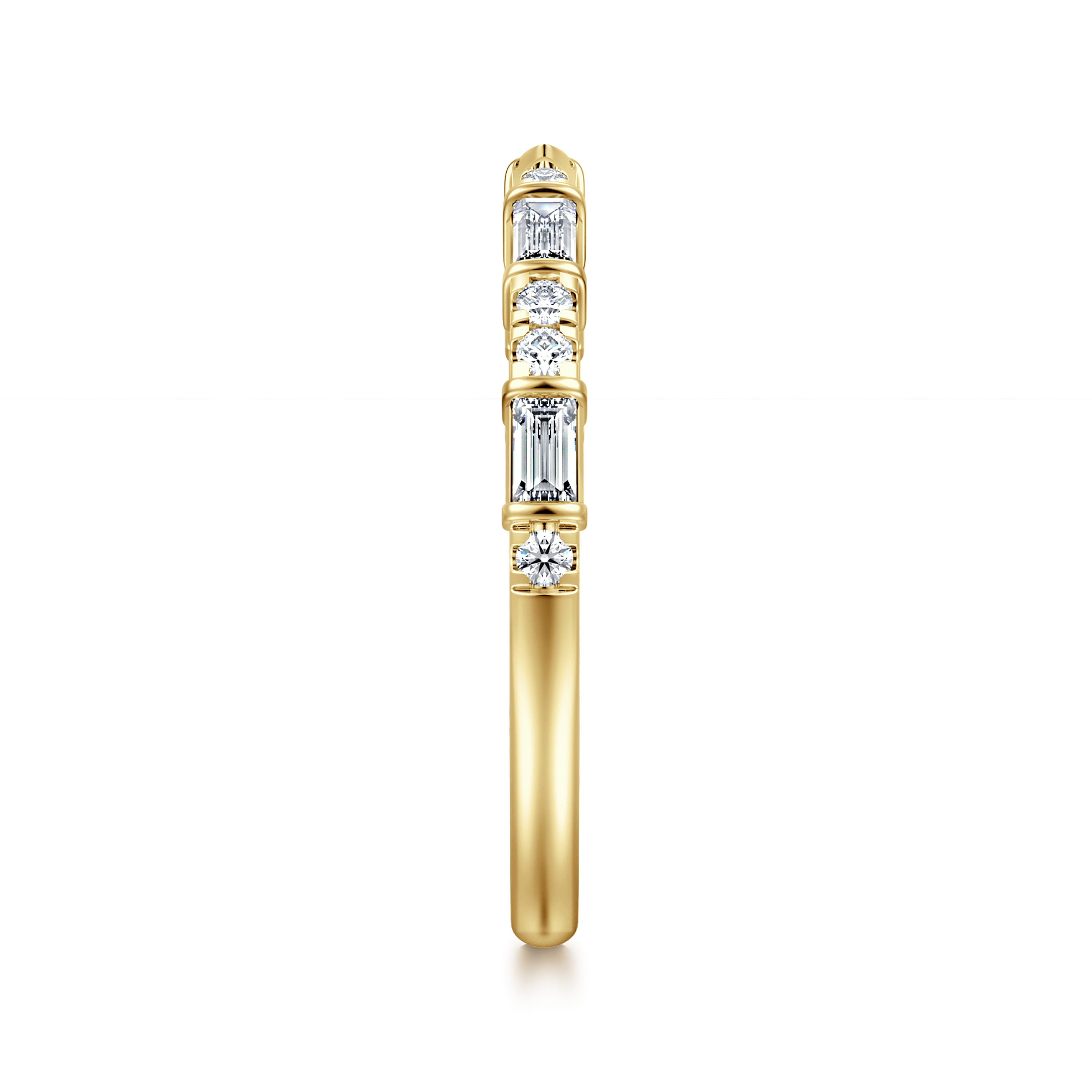 14K Yellow Gold Channel set baguette and U Setting Round Diamond Open Anniversary Band
