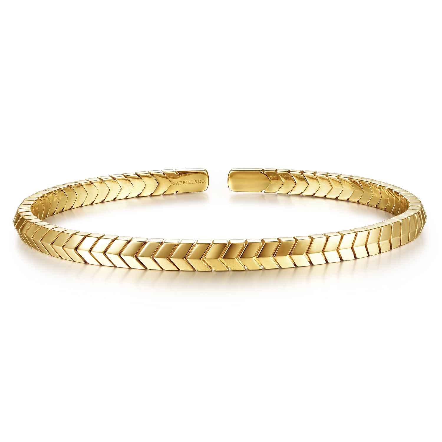 14K Yellow Gold Chevron Cuff Bangle Bracelet - Shot 1