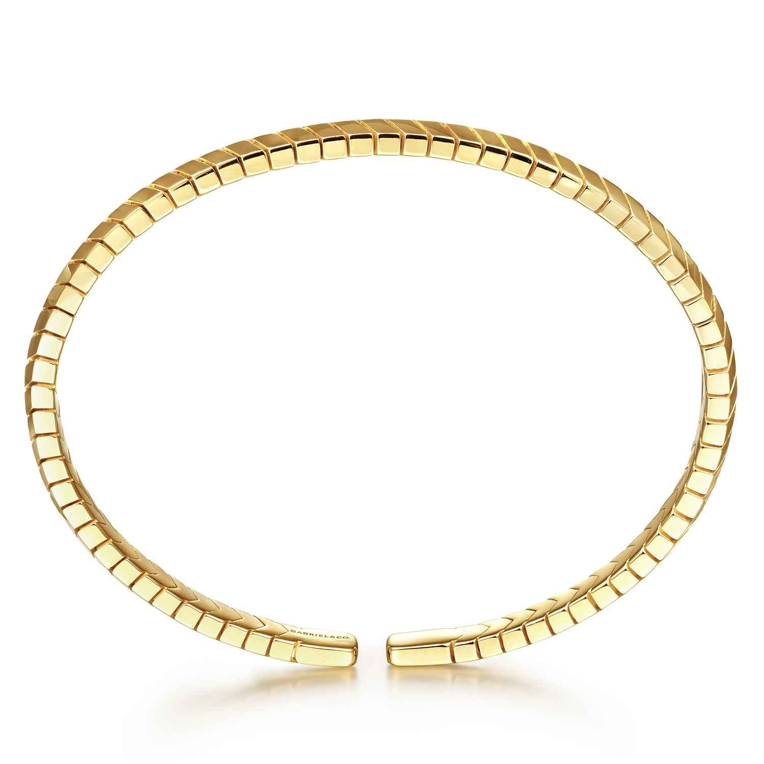 14K Yellow Gold Chevron Cuff Bangle Bracelet - Shot 3