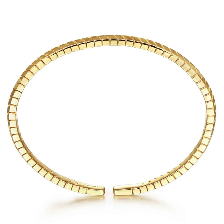 14K Yellow Gold Chevron Cuff Bangle Bracelet - Shot 3