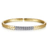 14K Yellow Gold Chevron Cuff Bracelet with White Gold Diamond Pave Station - 0.35 ct