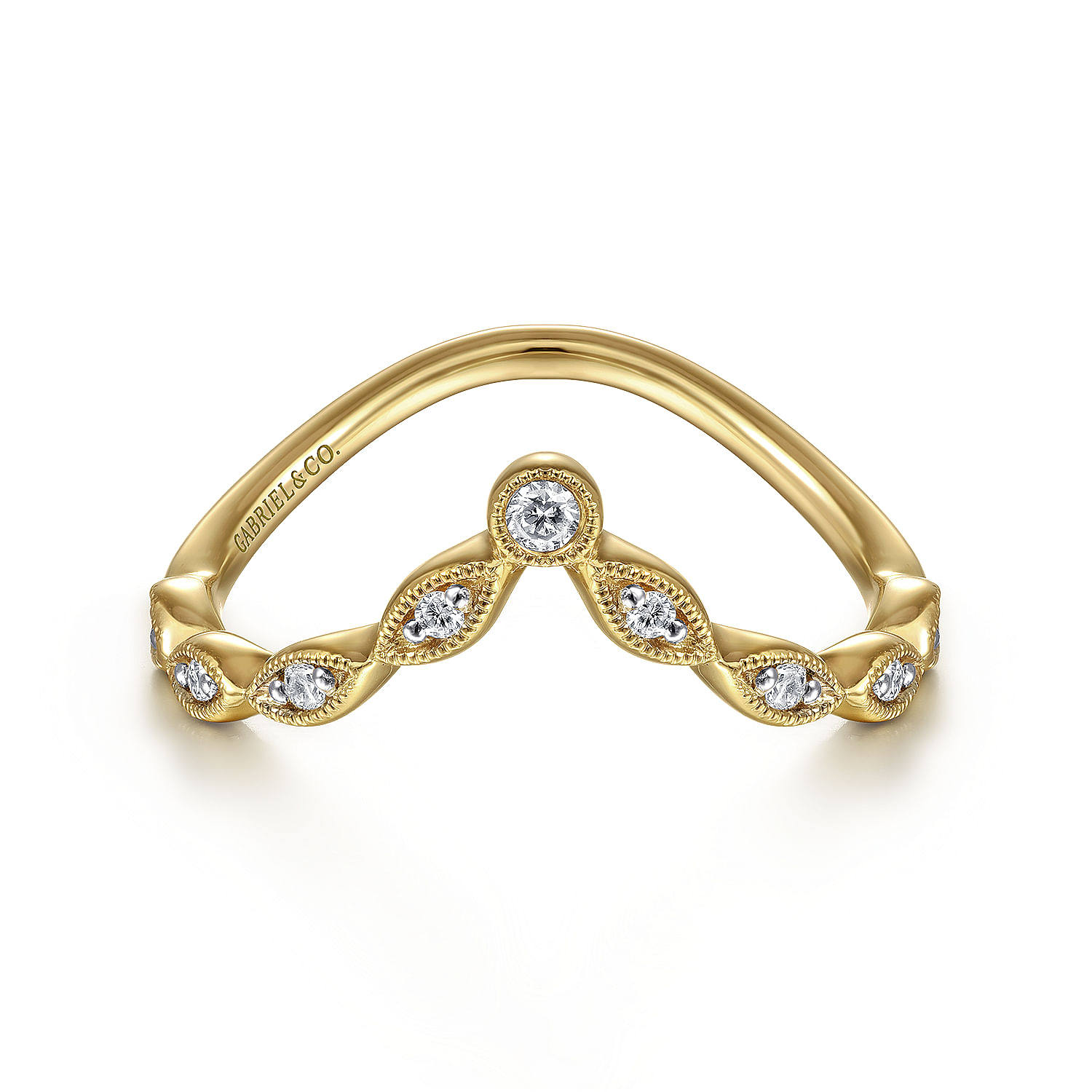 14K Yellow Gold Chevron Diamond Ring