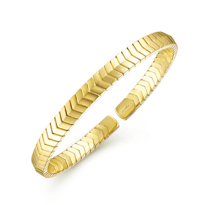 14K Yellow Gold Chevron Open Cuff Bracelet