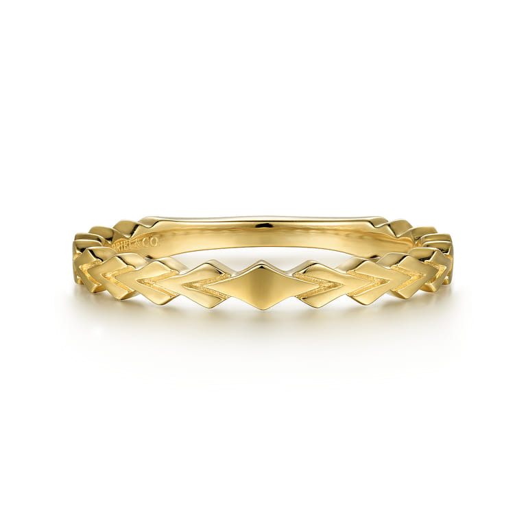 14K Yellow Gold Chevron Station Ring - Shot 1