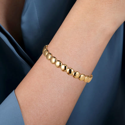 14K Yellow Gold Circle Cuff Bangle Bracelet