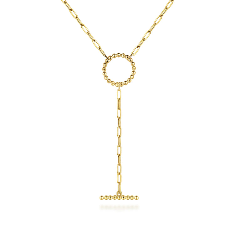 14K Yellow Gold Circle Y Chain Necklace - Shot 1