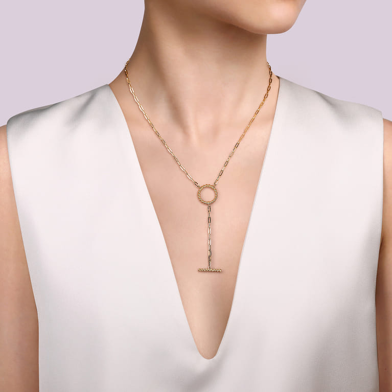 14K Yellow Gold Circle Y Chain Necklace - Shot 3