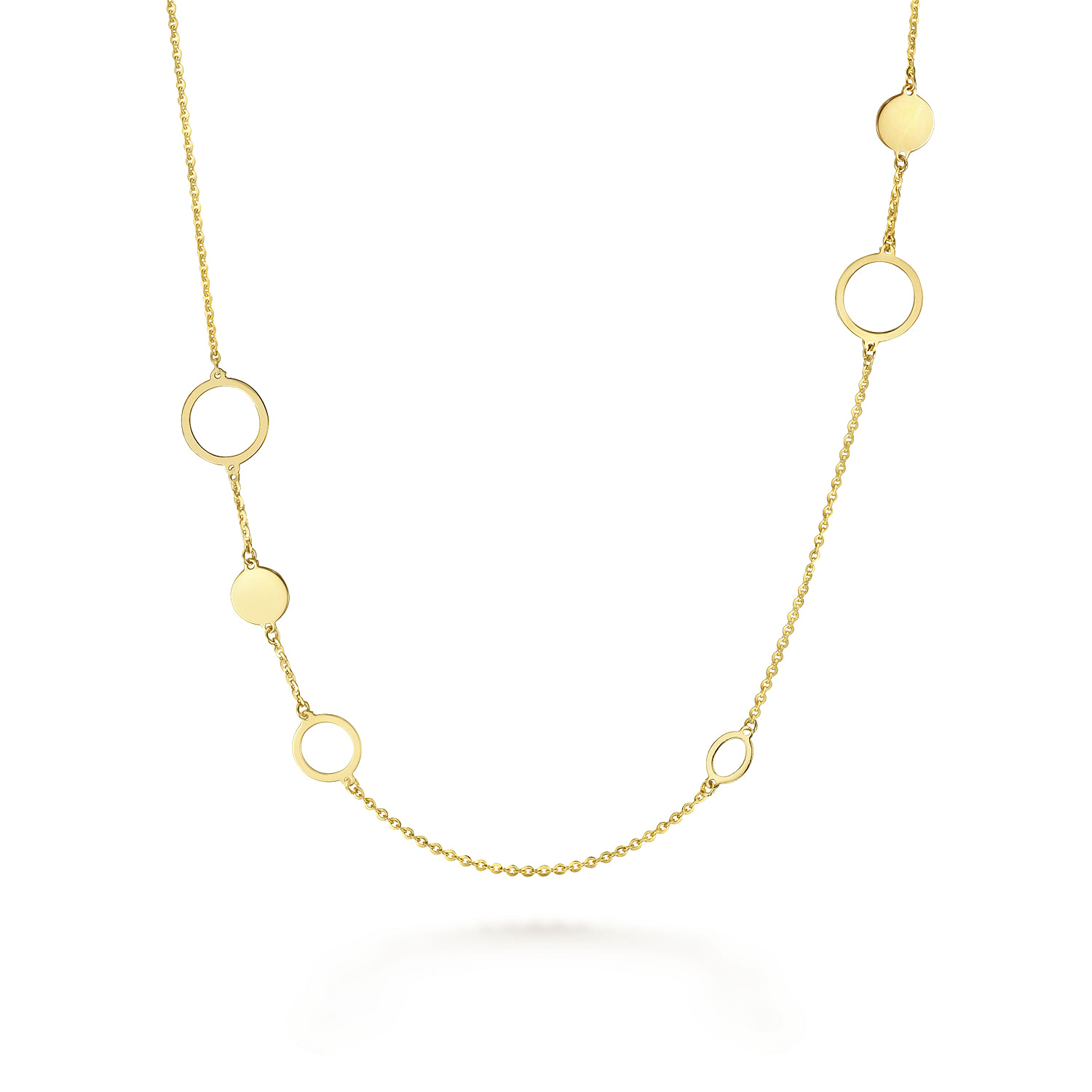 14K Yellow Gold Circle and Disc Station Necklace