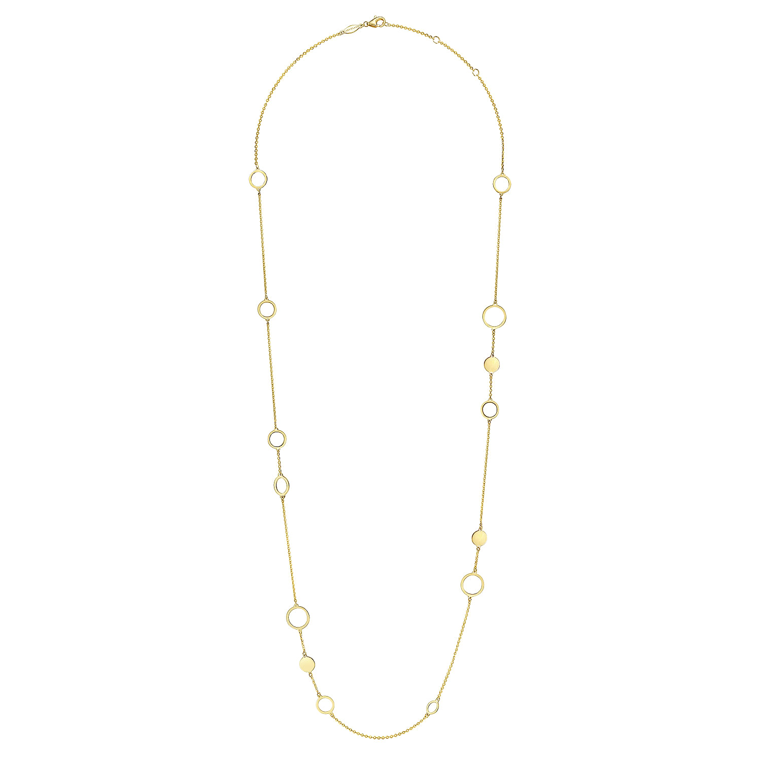 14K Yellow Gold Circle and Disc Station Necklace