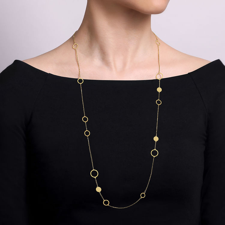 14K Yellow Gold Circle and Disc Station Necklace