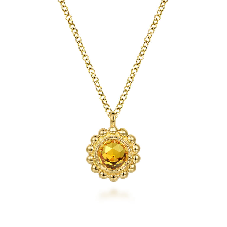 14K Yellow Gold Citrine Bujukan Pendant Necklace - Shot 1