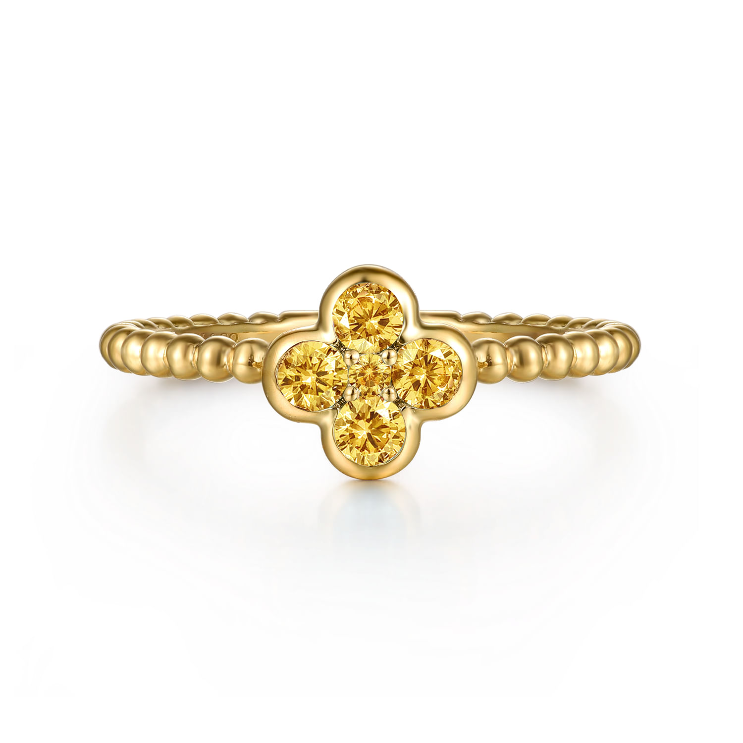 14K Yellow Gold Citrine Cluster Clover and Bujukan Bead Stackable Ring
