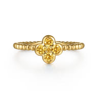 14K Yellow Gold Citrine Cluster Clover and Bujukan Bead Stackable Ring