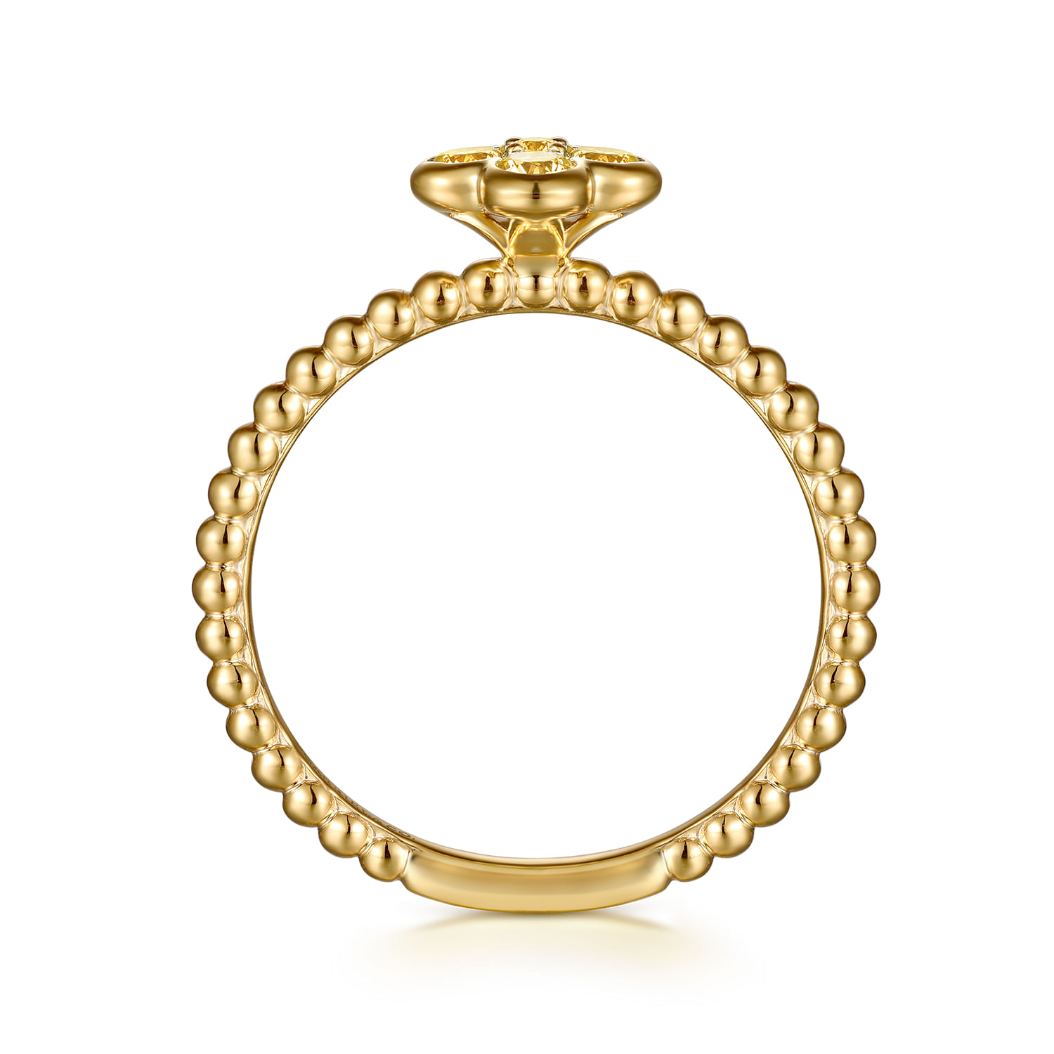 14K Yellow Gold Citrine Cluster Clover and Bujukan Bead Stackable Ring