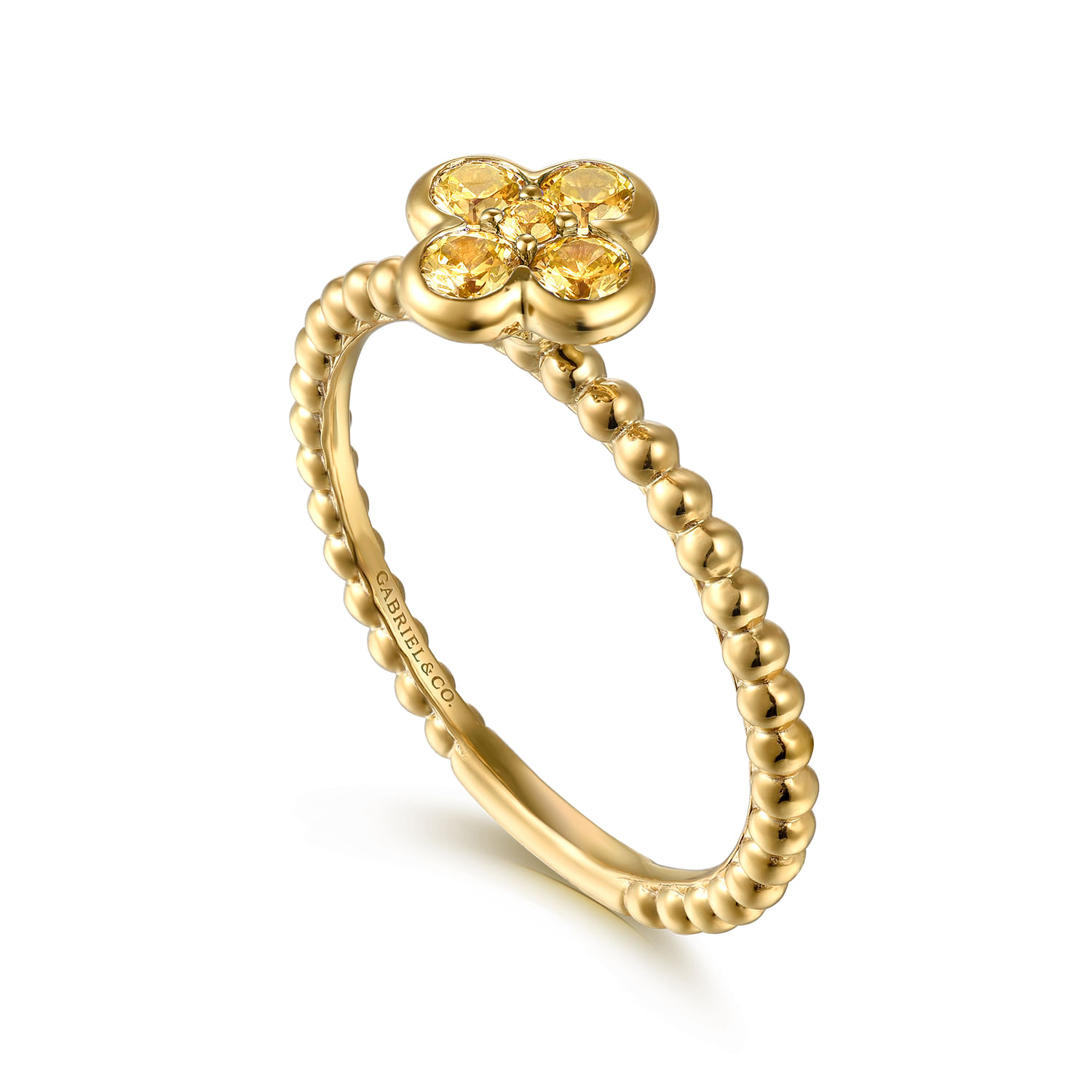 14K Yellow Gold Citrine Cluster Clover and Bujukan Bead Stackable Ring
