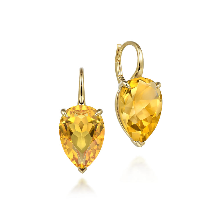 14K Yellow Gold Citrine Flat Pear Earrings - Shot 1