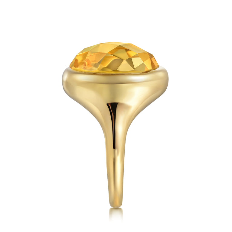 14K Yellow Gold Citrine Round Shape Ladies Ring With Flower Pattern J-Back - Shot 4