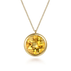 14K-Yellow-Gold-Citrine-Round-Shape-Necklace-With-Flower-Pattern-J-Back1