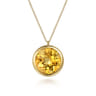 14K Yellow Gold Citrine Round Shape Necklace With Flower Pattern J-Back
