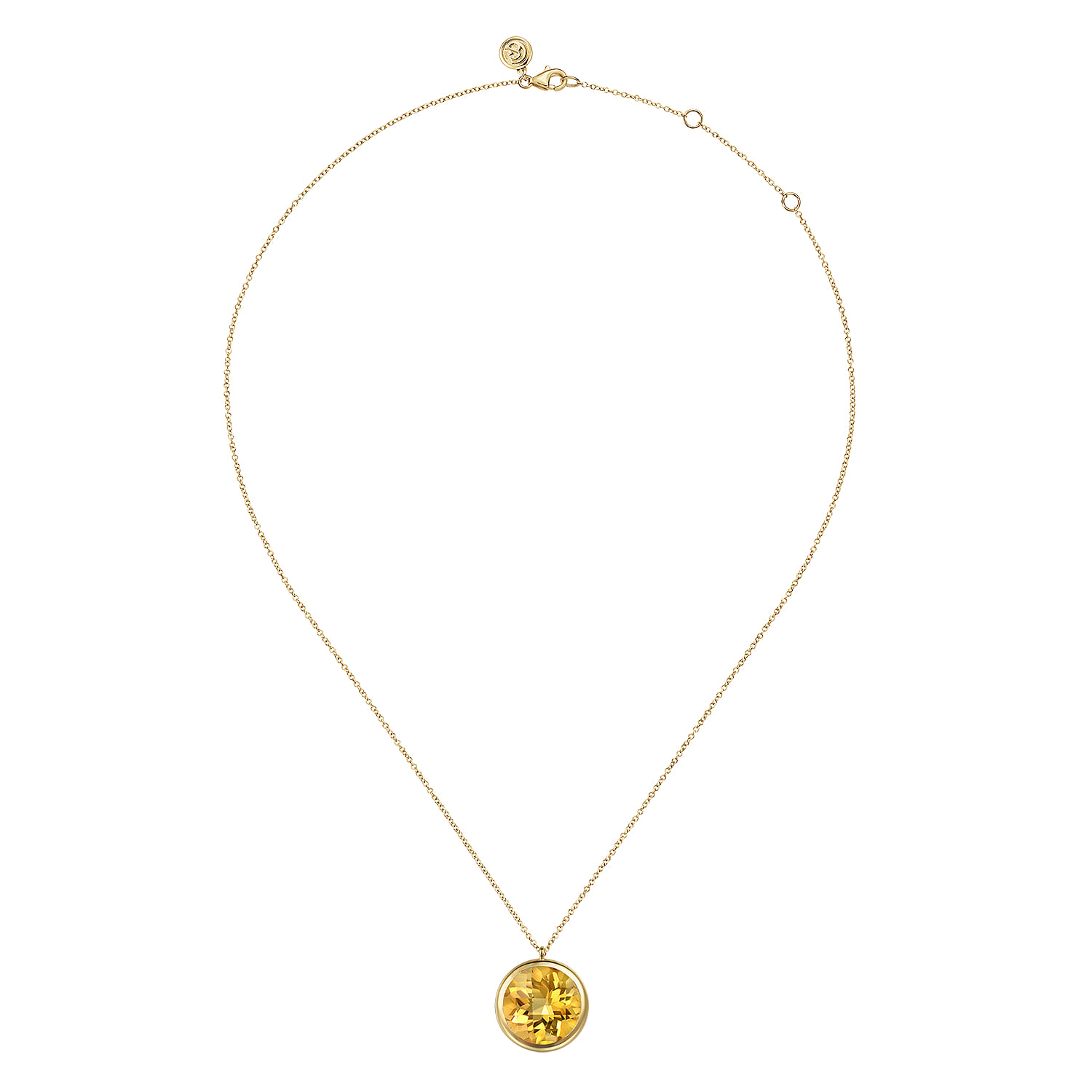 14K Yellow Gold Citrine Round Shape Necklace With Flower Pattern J-Back - Shot 2