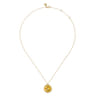 14K Yellow Gold Citrine Round Shape Necklace With Flower Pattern J-Back