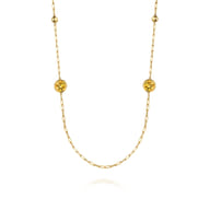 14K Yellow Gold Citrine Round Shape Necklace With Four Stations Beads and Bezel Setting