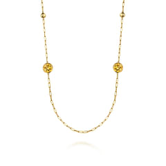 14K Yellow Gold Citrine Round Shape Necklace With Four Stations  Beads and Bezel Setting