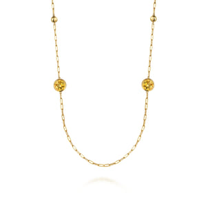 14K Yellow Gold Citrine Round Shape Necklace With Four Stations Beads and Bezel Setting