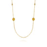 14K Yellow Gold Citrine Round Shape Necklace With Four Stations Beads and Bezel Setting