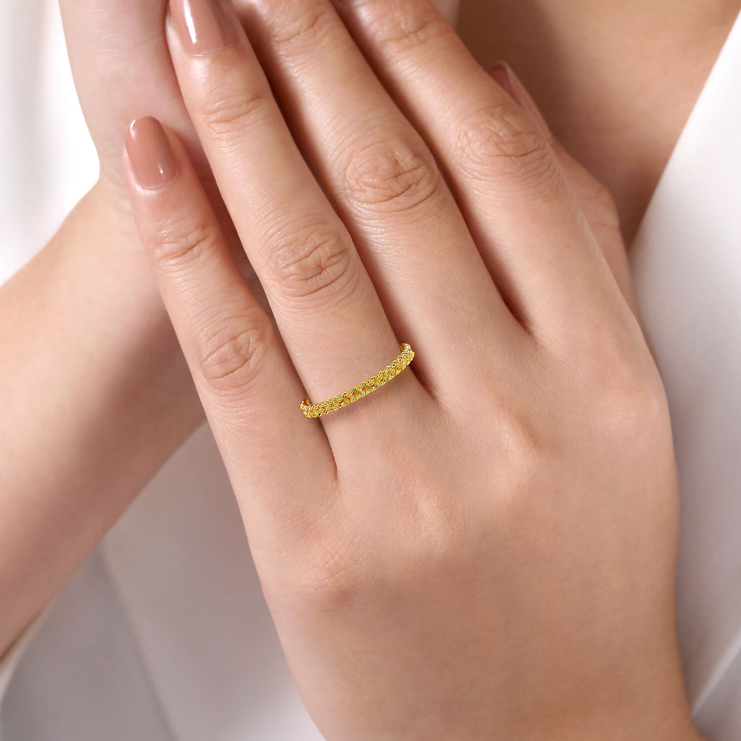 Simple citrine wedding bands stacking top ring round cut November birthstone eternity stackable ring