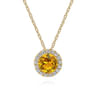 14K Yellow Gold Citrine and Diamond Halo Pendant Necklace - 0.07 ct